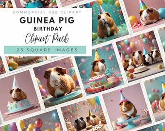 Guinea Pig Birthday Clipart Bundle: 25 Square Party Images (Instant Download)