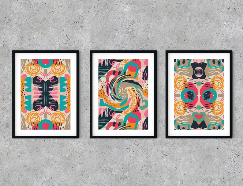 Set of 3 Art Prints INSTANT DOWNLOAD, Printable Artworks, Matching Wall