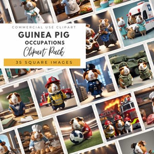 Téléchargement instantané, cochon d'Inde professions 35 carré Clipart Bundle Png Jpeg, motifs sublimation, quand je serai grand, clipart professions