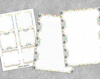 beautiful paper for writing Writing paper set and little notes INSTANT DOWNLOAD, Cotton Tales, Printable stationery, 2 sizes A4 and US Letter, lined writing paper