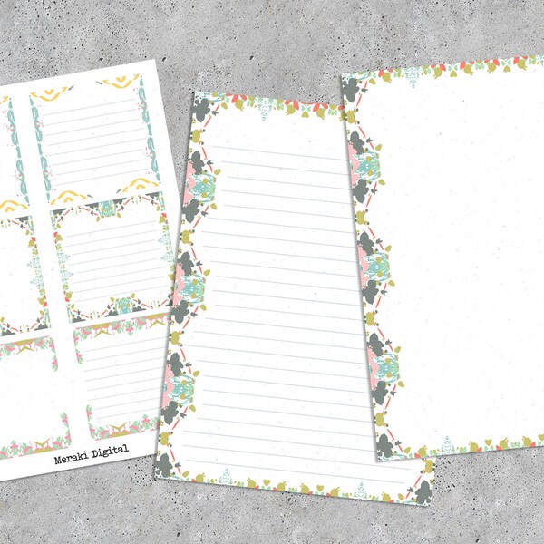fancy writing paper printable Writing paper set and little notes INSTANT DOWNLOAD, Cotton Tales, Printable stationery, 2 sizes A4 and US Letter, lined writing paper