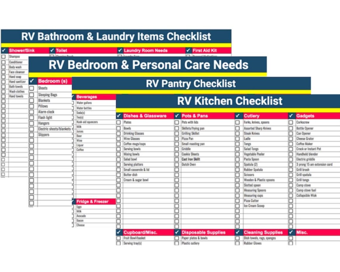 RV Packing Checklists Printables PDF 4 Total Packing Lists (Instant Download) Etsy