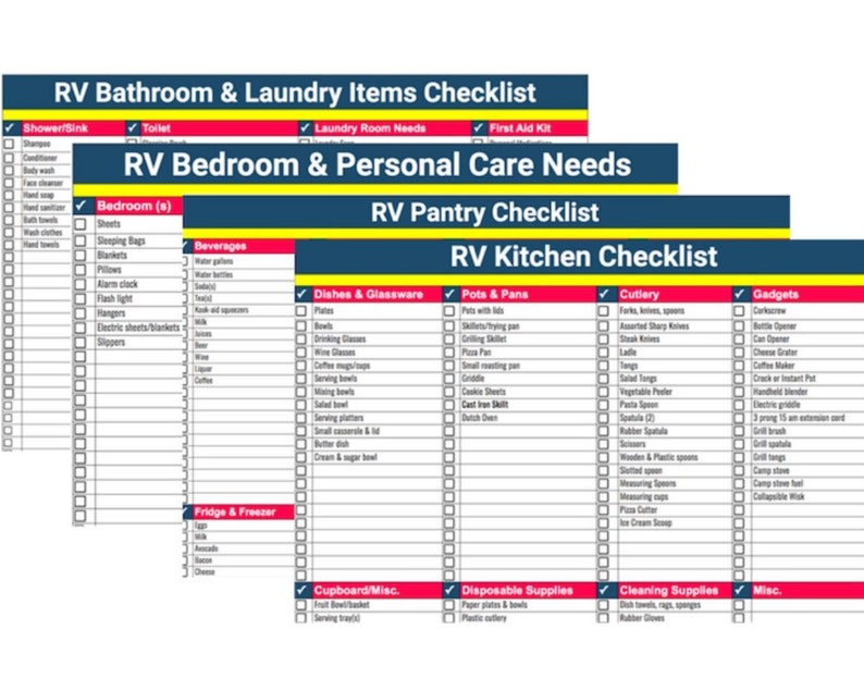RV Packing Checklists Printables PDF- 4 Total Packing Lists!! - Etsy
