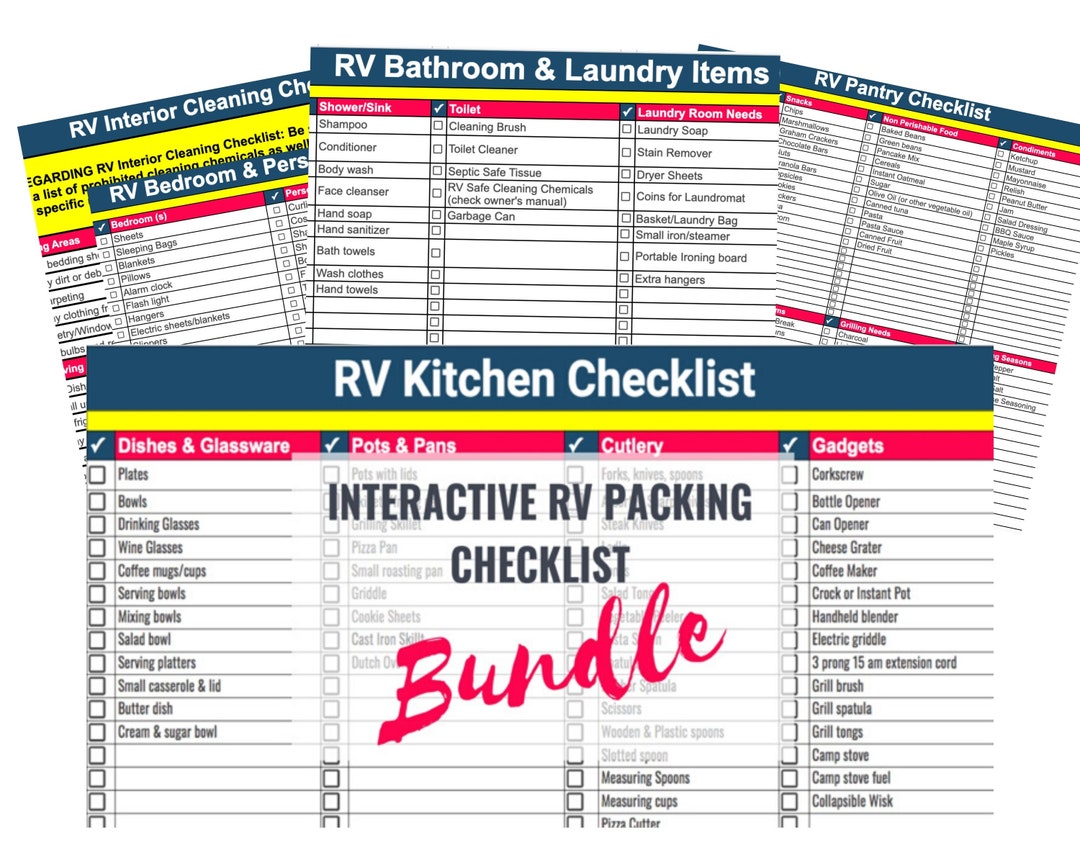 RV Packing Checklists Printables PDF 4 Total Packing Lists (Instant