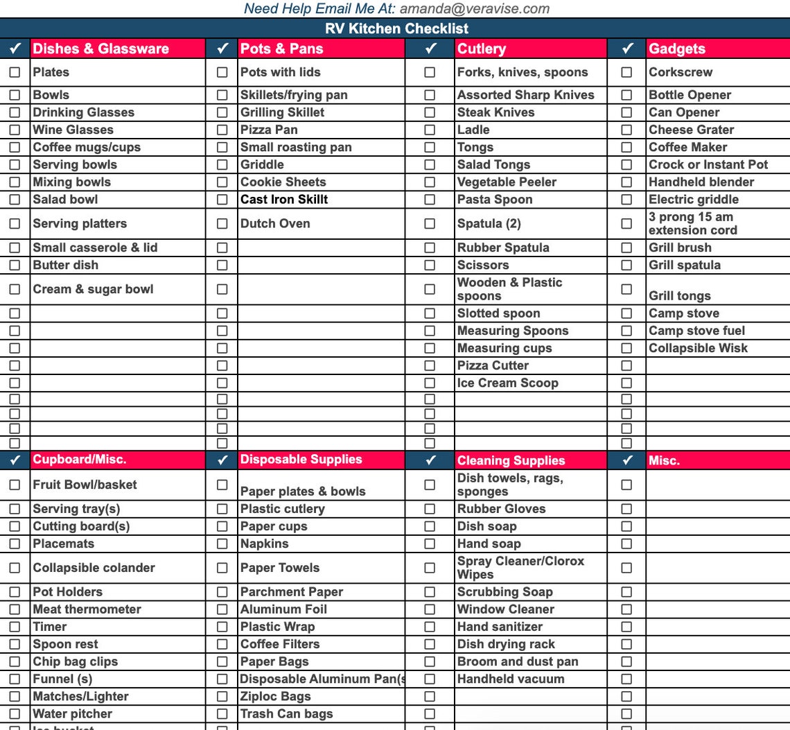 RV Packing Checklists Printables PDF 4 Total Packing Lists (Instant