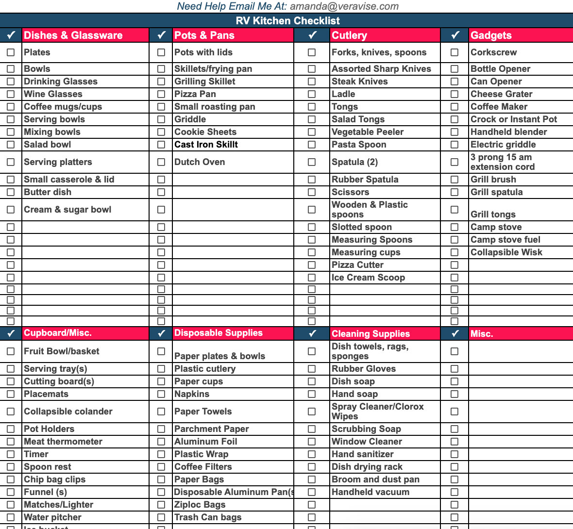 RV Packing Checklists Printables PDF- 4 Total Packing Lists!! - Etsy