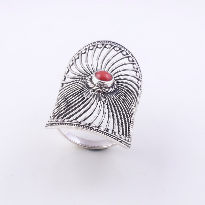 Red coral gemstone ring,925 sterling silver,vintage rings,gift for her,silver design ring,midi ring,personalized gift,boho ring,wedding gift
