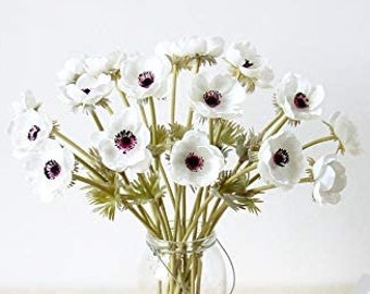 White Artifical Real Touch PU Anemone Flower Bouquet Room Home Decor Real Touch Anemones PU Wedding Flowers Stem DIY Bridal Bouquets