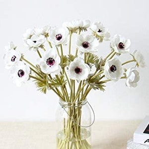 White Artifical Real Touch PU Anemone Flower Bouquet Room Home Decor Real Touch Anemones PU Wedding Flowers Stem DIY Bridal Bouquets