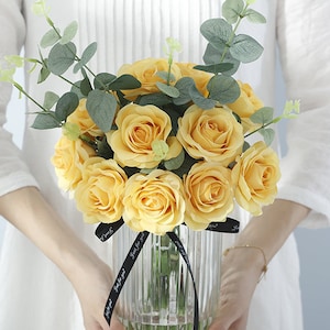 Yellow Real Touch Rose, Wedding Flowers Roses 20pcs Real Touch Fake Flowers for Wedding Decoration Reception Centerpieces