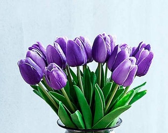 Real Touch Tulip Artificial Tulip Fake Purple Tulip Flower Arrangement Centerpiece Easter Decor Wedding Bouquet Home Decorations