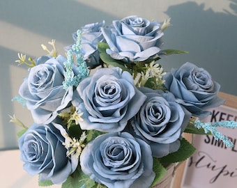 Flores de rosas artificiales 9 cabezas Arreglo Ramo de seda Glorioso moral para fiestas de oficina en casa y decoración de bodas