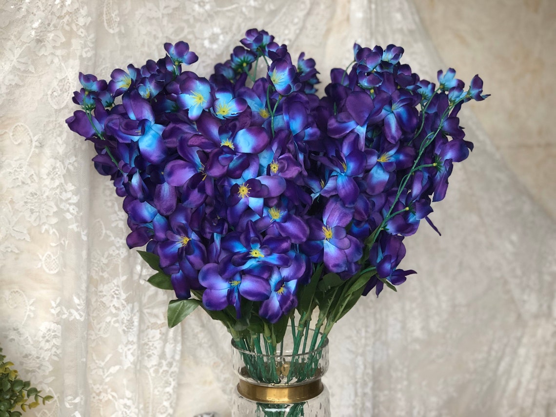 27.1inch Galaxy Orchids Turquoise Blue Silk Flowers Royal Blue image 1