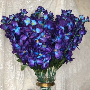 27.1inch Galaxy Orchids Turquoise Blue Silk Flowers Royal Blue Purple White for Bouquet Corsage Boutonniere Wreath Table Centerpiece Dcor