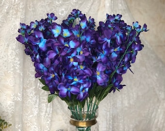 27.1inch Galaxy Orchids Turquoise Blue Silk Flowers Royal Blue Purple White for Bouquet Corsage Boutonniere Wreath Table Centerpiece Dcor