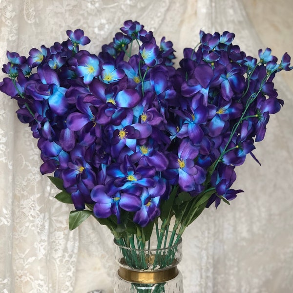 27.1inch Galaxy Orchidées Turquoise Bleu Soie Fleurs Bleu Royal Violet Blanc pour Bouquet Corsage Boutonnière Couronne Table Centre de Table Dcor