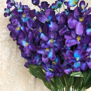 27.1inch Galaxy Orchids Turquoise Blue Silk Flowers Royal Blue Purple White for Bouquet Corsage Boutonniere Wreath Table Centerpiece Dcor image 2