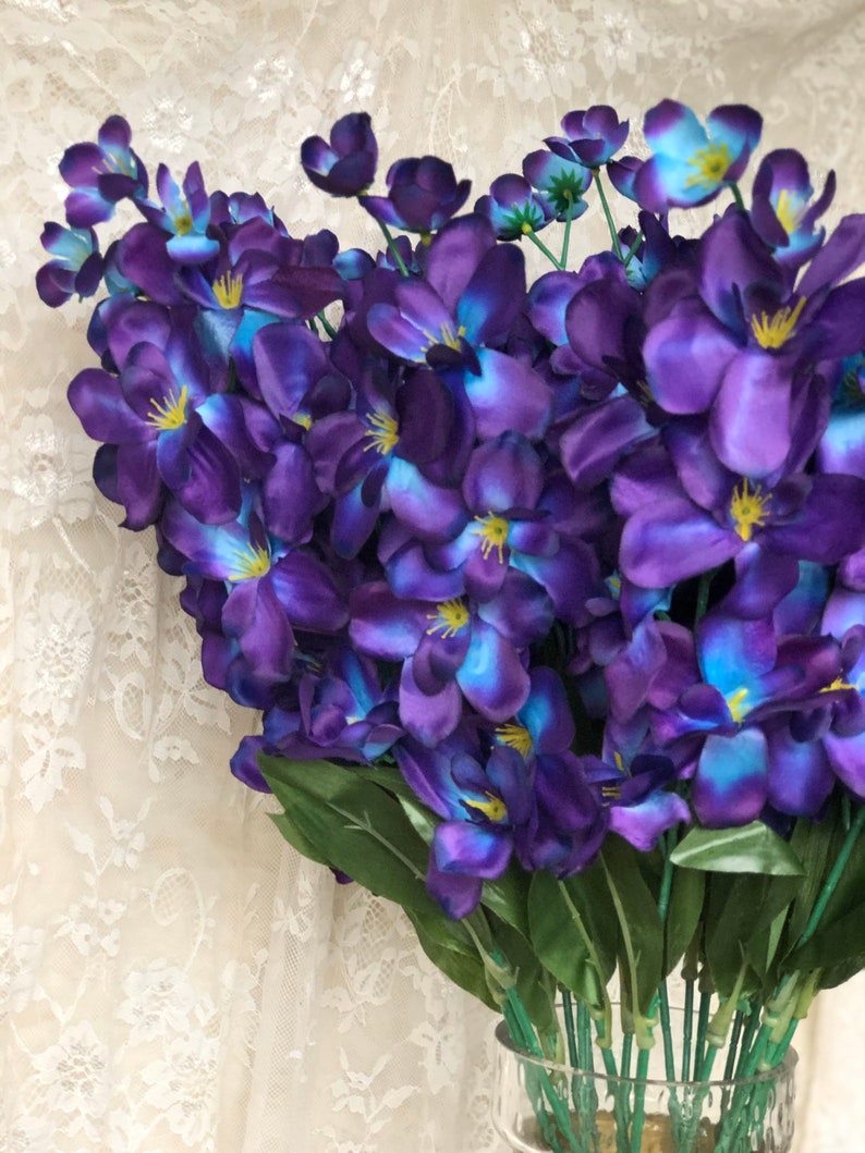 27.1inch Galaxy Orchids Turquoise Blue Silk Flowers Royal Blue Purple White for Bouquet Corsage Boutonniere Wreath Table Centerpiece Dcor image 2