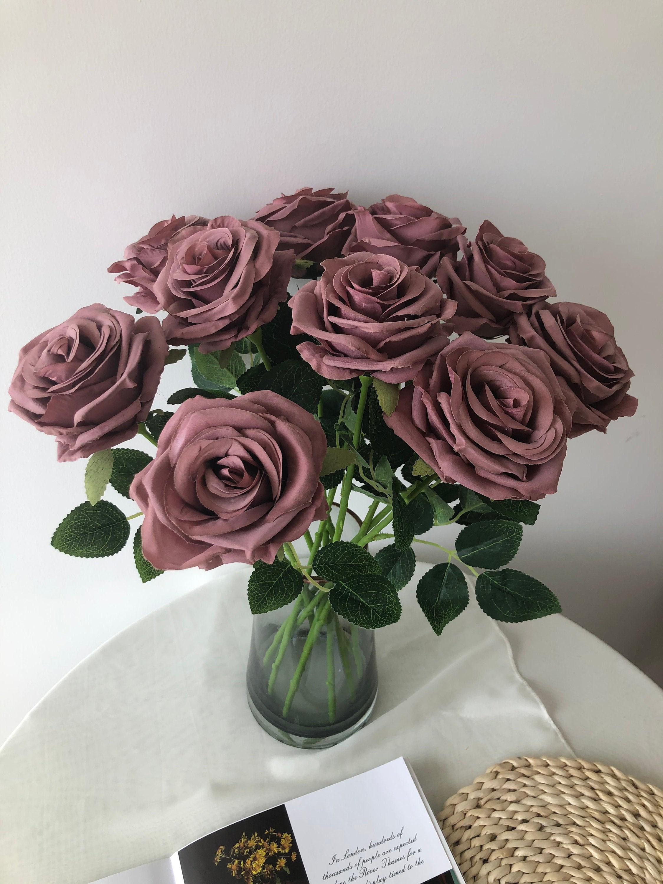 12 Pezzi di Fiori Artificiali Rose, Rose di Seta con Steli Lunghi, Bouquet di Rose Finte Realistiche per Bouquet da Sposa Centrotavola Decorazioni per la Casa per Feste(Blu Ghiaccio