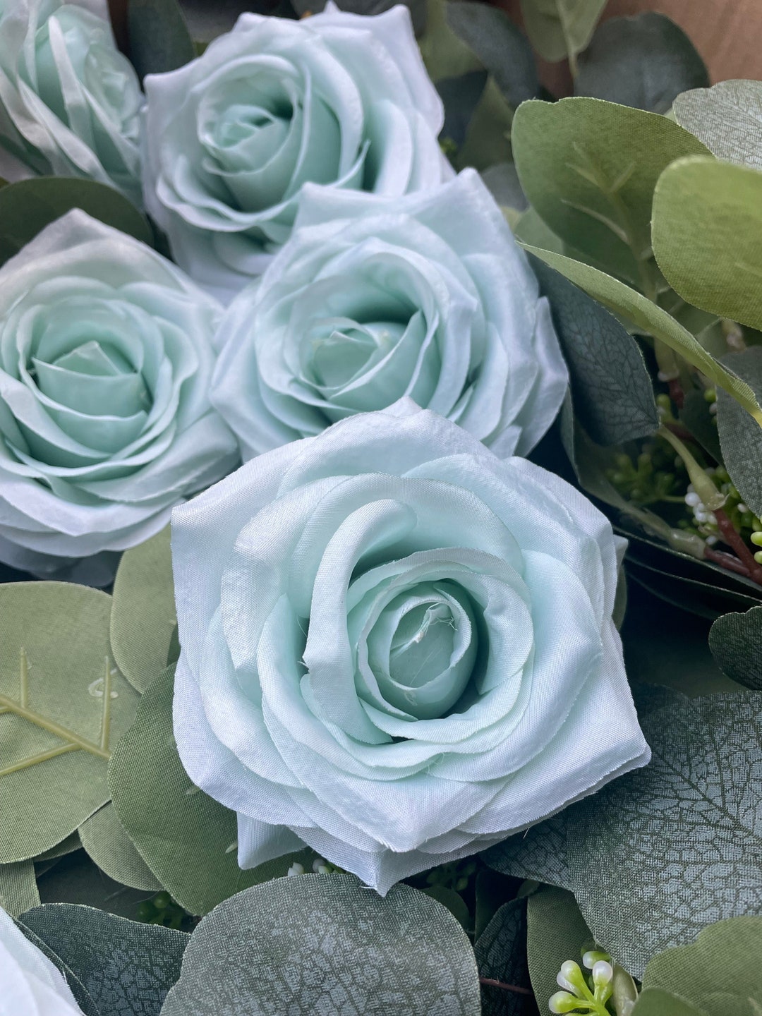 10100pcs Sage Green Silk Roses Artificial Fake Flowers Green Flowers