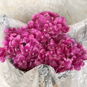 Hydrangea Silk Flowers Heads Full Hydrangea Flowers Artificial with Stems for Wedding Home Party Shop Baby Shower Decor -Hot Pink