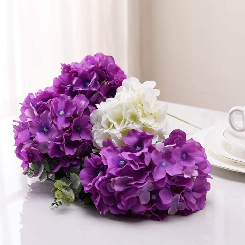 Hydrangea Silk Flowers Purple Heads With Stems Pack of 10 Full - Etsy