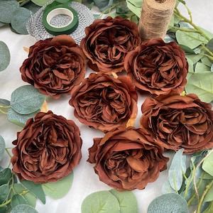 Chocolate Austin Roses Artificial Silk Rose Head Only Wedding Flowers Copper Silk Rose for Wedding Home Party Bridal Shower