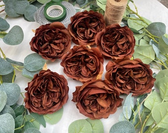 Chocolate Austin Roses Artificial Silk Rose Head Only Wedding Flowers Copper Silk Rose for Wedding Home Party Bridal Shower