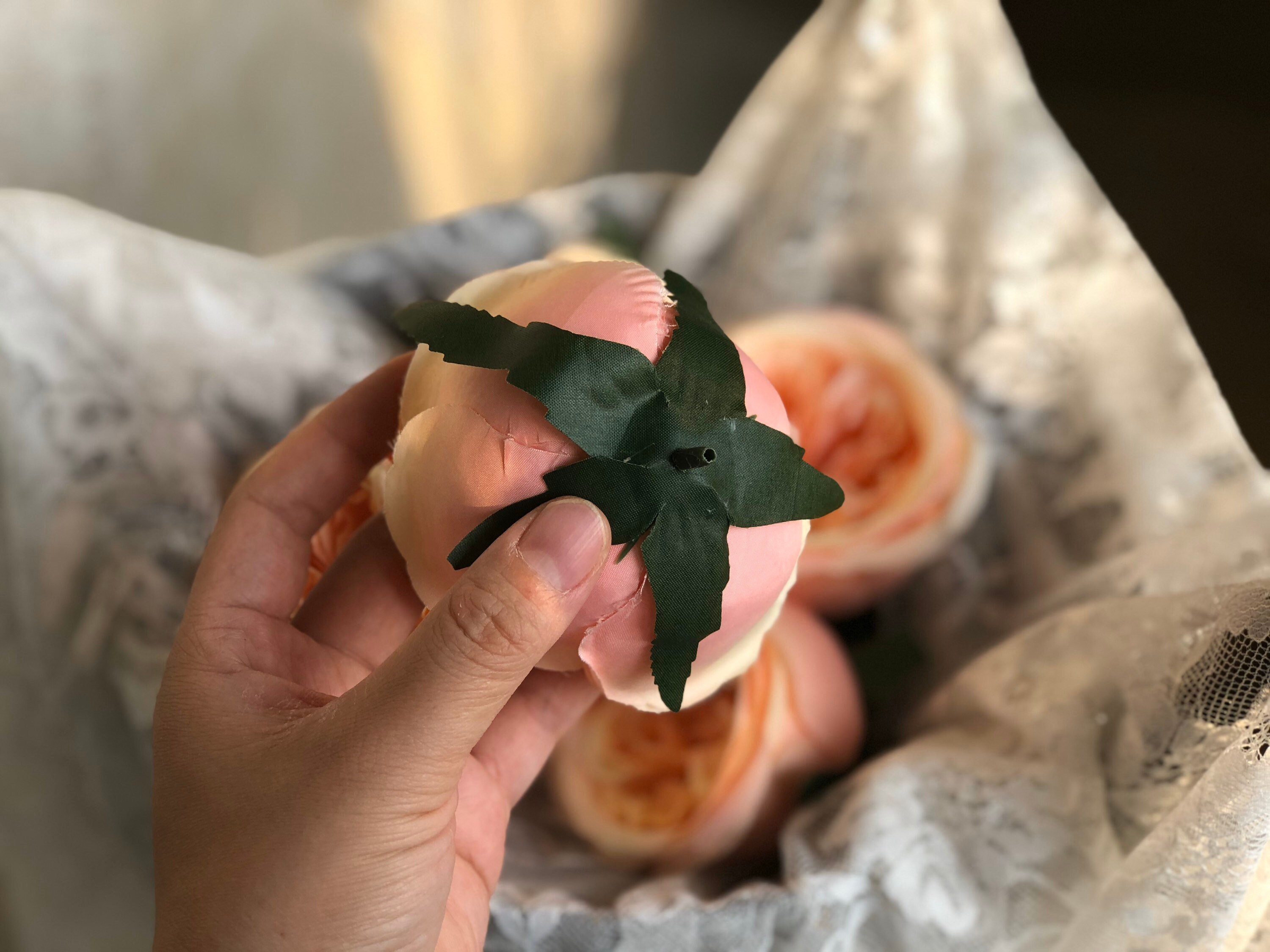 10pcs Cabbage Rose, High Quality Peach Cabbage Roses Austin Silk Rose ...