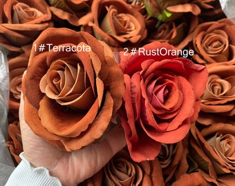 10pcs Terracota Rose Head, Velvet Burnt Orange Flowers Head, Fall Wedding Flowers, Artificial Rose Heads, 9cm Flower Head, Faux Flowers
