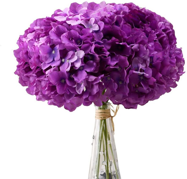 Hydrangea Silk Flowers Purple Heads With Stems Pack of 10 Full - Etsy