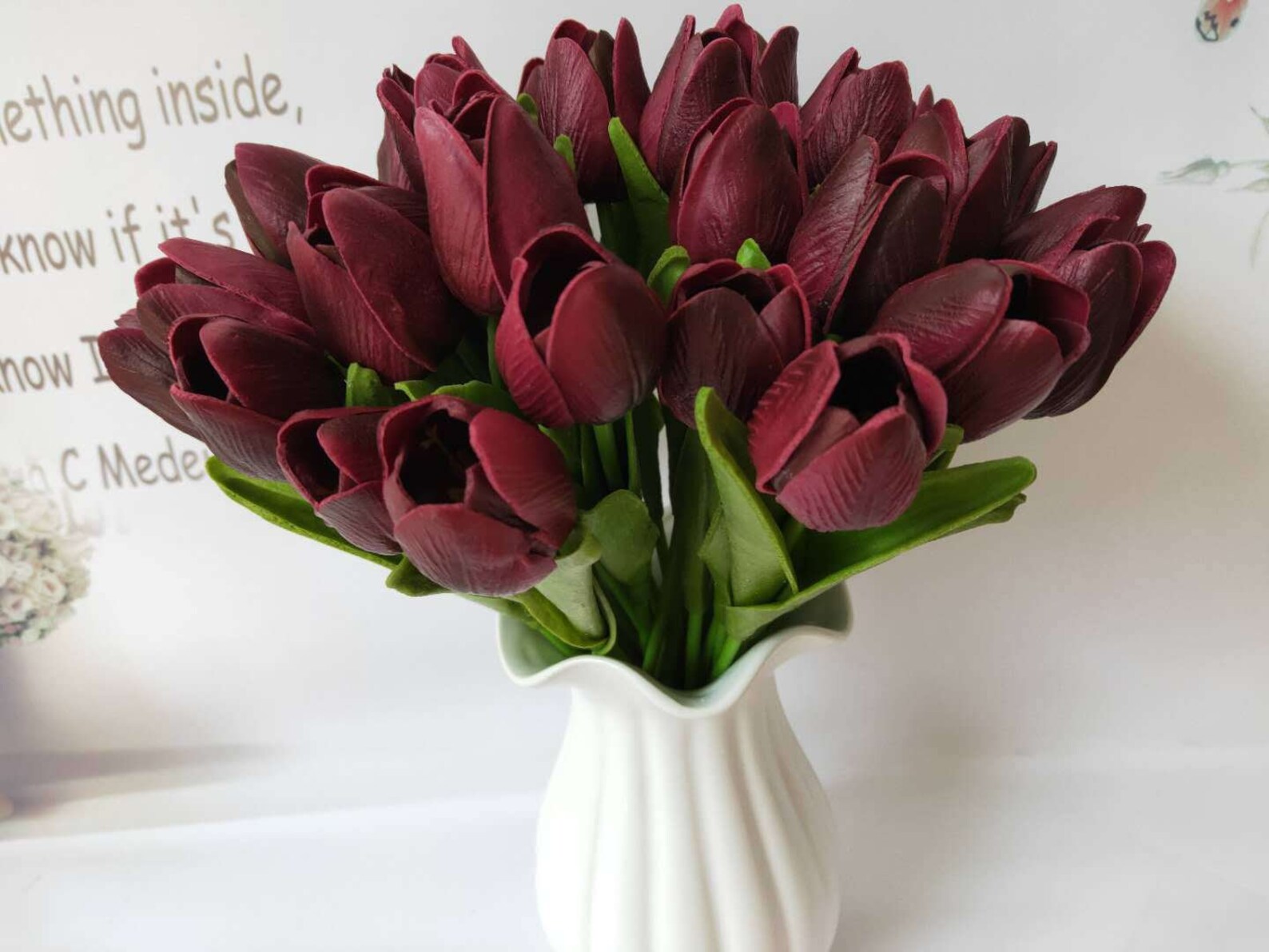Burgundy Real Touch Flowers 20pcs Tulips Bouquet Artificial Etsy