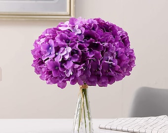 Hydrangea Silk Flowers Purple Heads with Stems Pack of 10 Full Hydrangea Flowers Artificial for Wedding Home Party Shop Baby Shower Decor