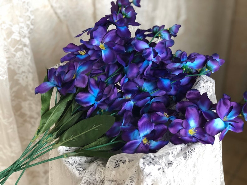 27.1inch Galaxy Orchids Turquoise Blue Silk Flowers Royal Blue Purple White for Bouquet Corsage Boutonniere Wreath Table Centerpiece Dcor image 5