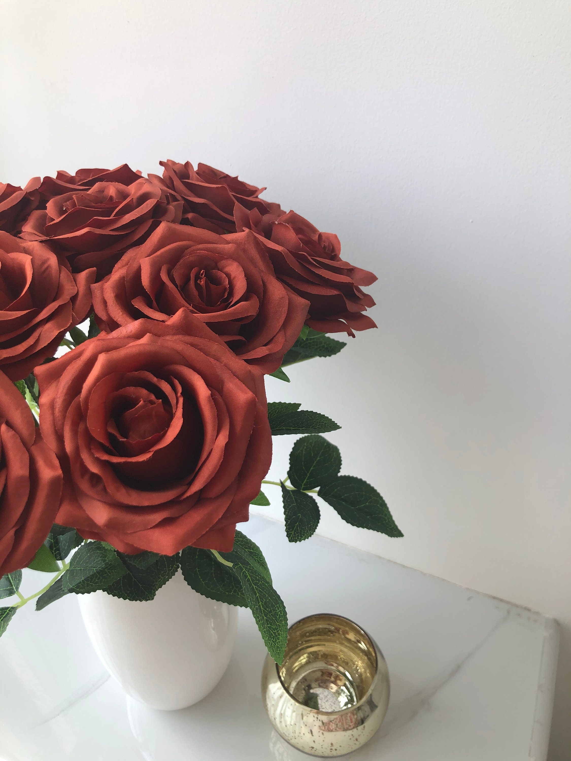 Rusty Colored Roses Rust Orange Silk Flower Roses 10pcs Artificial Roses Long Stem - Etsy