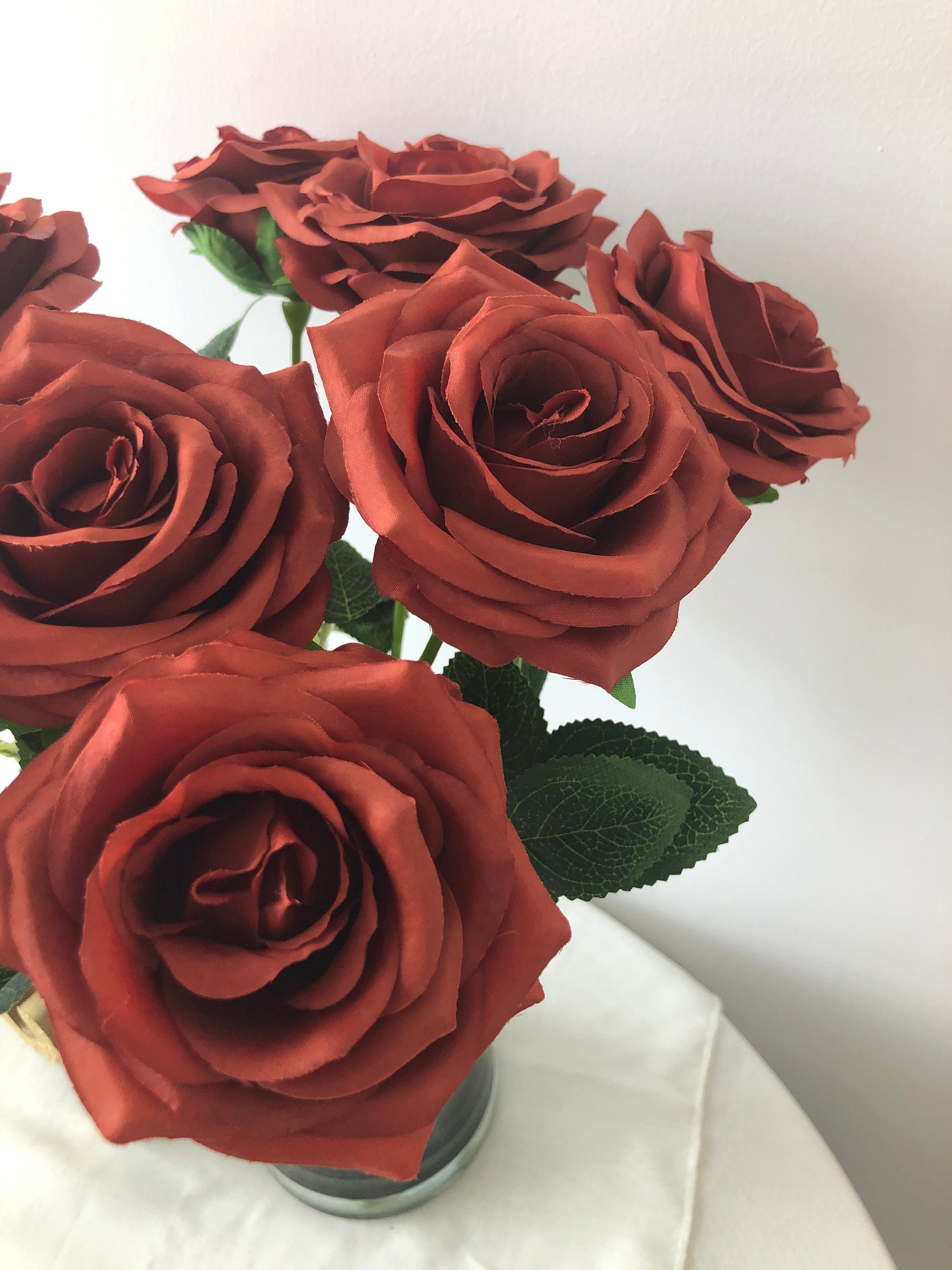 Rust Orange Silk Flower Roses 10pcs Artificial Roses Long Stem Etsy