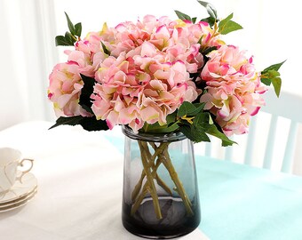 Artificial Flowers Silk Hydrangea Flowers with 1 Big Heads Fake Flower Bunch Bouquet for Home Bedroom Wedding Cabin Decor DIY 3pcs