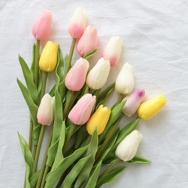Light Pink Artificial Tulips PU Flowers 20 Stems Real Touch Etsy