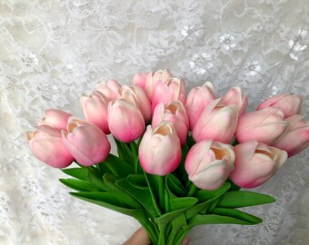 PU Real Touch Tulpen Kunstbloemen 20 Pcs Bloemen Arrangement Boeket voor Home Office Wedding Decoration TMTH-01W11 (Licht roze )