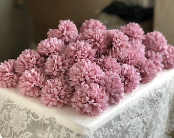 Dusty Rose Sztuczne Kwiaty Chryzantemy Kula Kwiaty Głowa do Domu Biuro Kawiarnia Imprezy i Dekoracje Ślubne 10-100 sztuk
