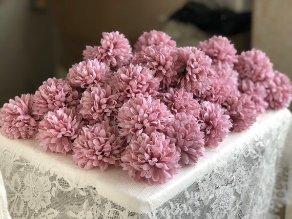 Dusty Rose Kunstblumen Chrysantheme Kugel Blumen Kopf für Home Office Kaffeehaus Partys und Hochzeit Dekor 10-100Stk