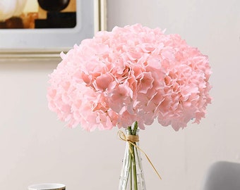 Hydrangea Silk Flowers Heads Pack of 10 Full Hydrangea Flowers Artificial with Stems for Wedding Home Party Shop Baby Shower Decor - Blush