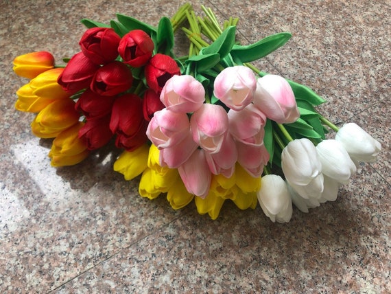 20pcs White Tulips Pu Real Touch Tulip Bouquet Tulips Etsy