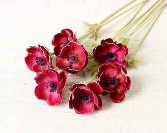 Real Touch Anemone PU Flower Wedding Bouquet Home Party Decor Real Touch Anemones PU Wedding Flowers Stem DIY Bridal Bouquets -Red