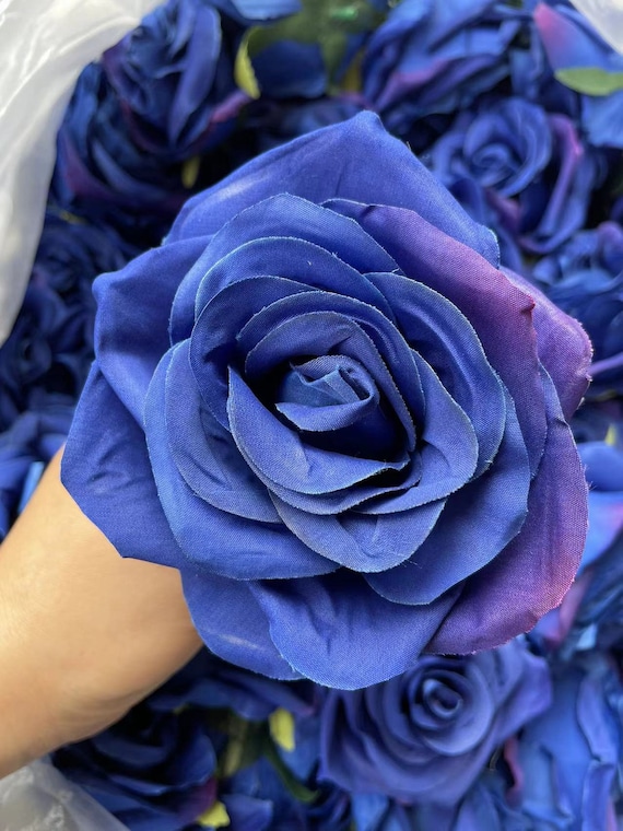 10 stks Koningsblauw Zijden Rozen Hoofd, Kunstmatige Gele Bloemen Hoofd, Koningsblauw Rose Hoofd Bloemen voor Bruiloft Centerpieces Boeketten Decor - België