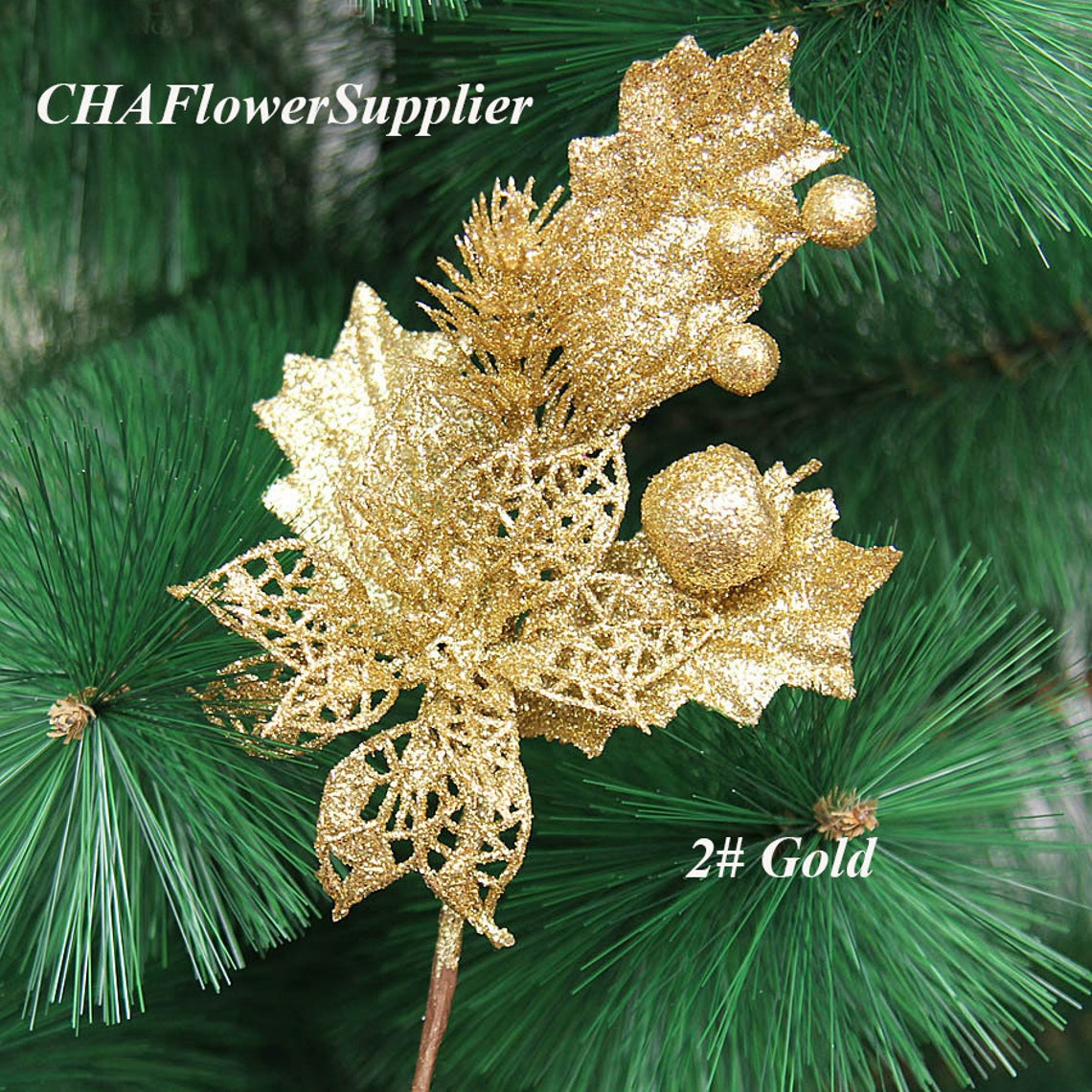 4pcs Artificial Christmas Stems 23cm Gold Powder Flowers Stems Etsy