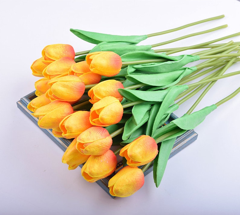 20stems Real Touch Flowers Orange Tulips Bouquet Artificial Etsy