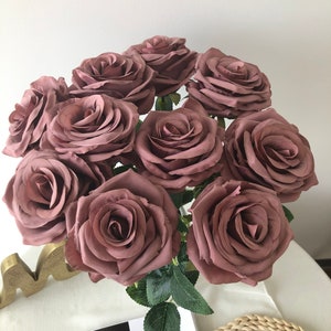 Dusty Rose Silk Flower Roses 10pcs Artificial Roses Long Stem Bridal Wedding Bouquets for Home Garden Office Wedding Decorations