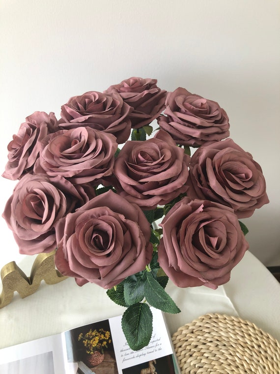 Dusty Rose Silk Flower Roses 10pcs Artificial Roses Long Stem Etsy