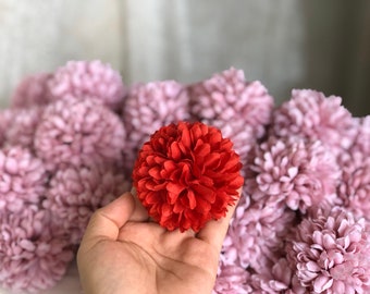 Red Artificial Flowers Chrysanthemum Ball Flowers Head for Home Office Coffee House Parties and Wedding Decor 10-100pcs